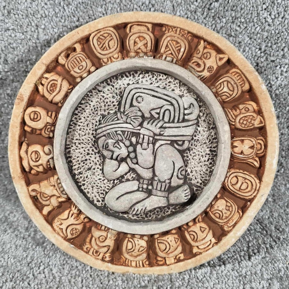 Aztec Mayan Calendar Wall Plaque Brown Terracotta Stone Garden Decor